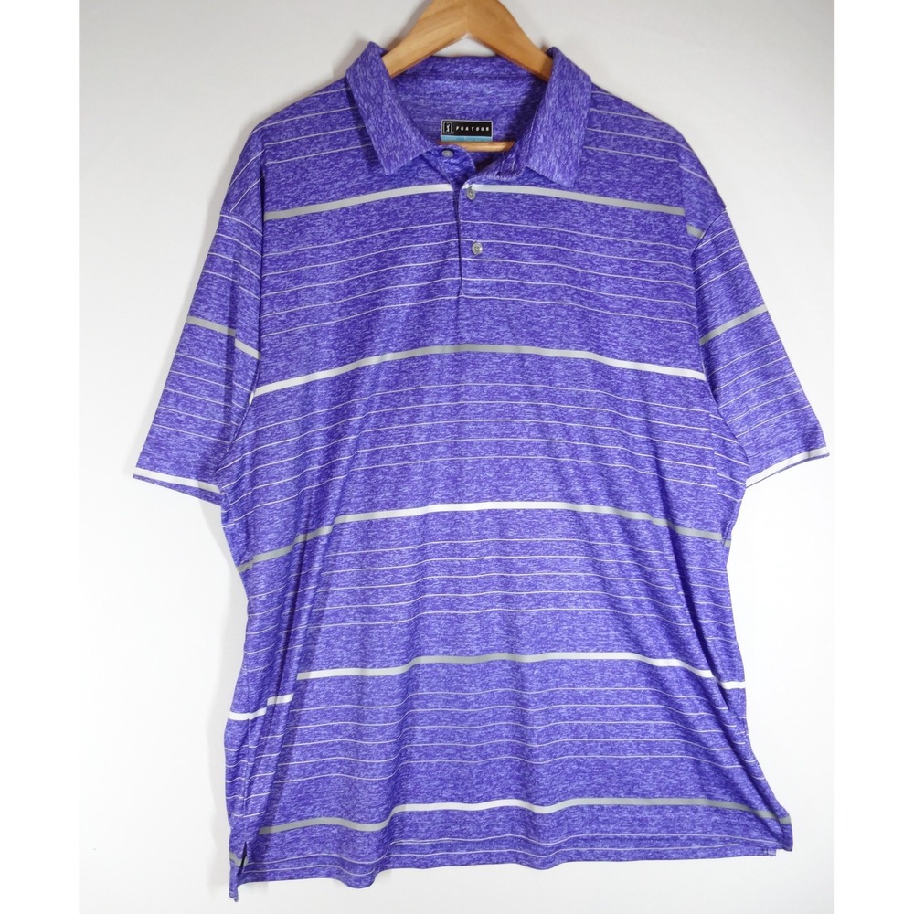 PGA Tour Polo Shirt Men XXL Purple Striped Short Sleeve Golf Performance Casual